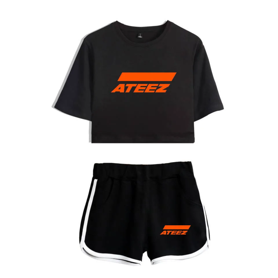 

Summer Track Suit Women 2 Piece Set KPOP ATEEZ Crop Top Shorts Two Piece Outfits Casual Women Tracksuit Sportwear Twopiece sets