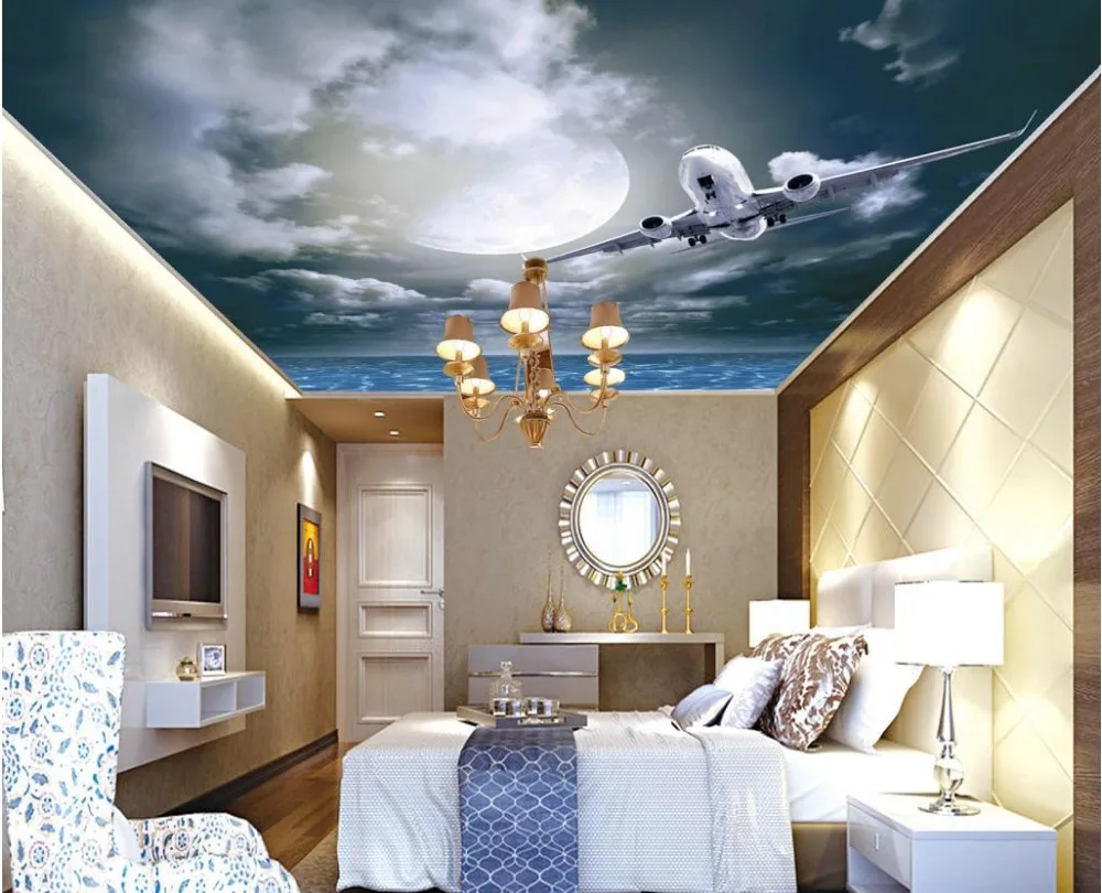 

3d room wallpaper Night Sky Crescent Star Living Room Bedroom Zenith Ceiling wallpaper modern Home Decoration