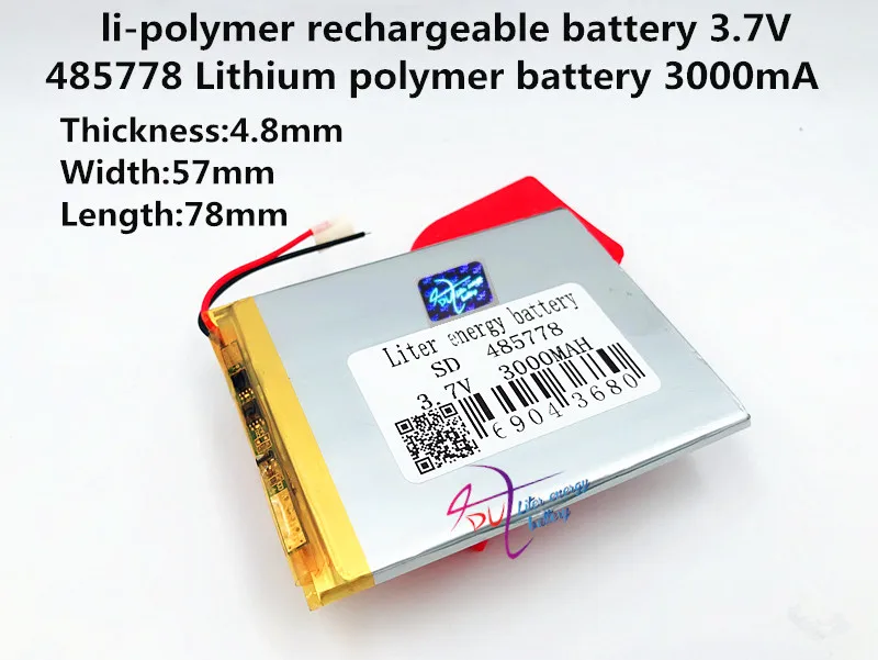 3.7V 3000mAh 485778 lithium polymer battery MP3 MP4 navigation instruments small toys and other products Universal Battery