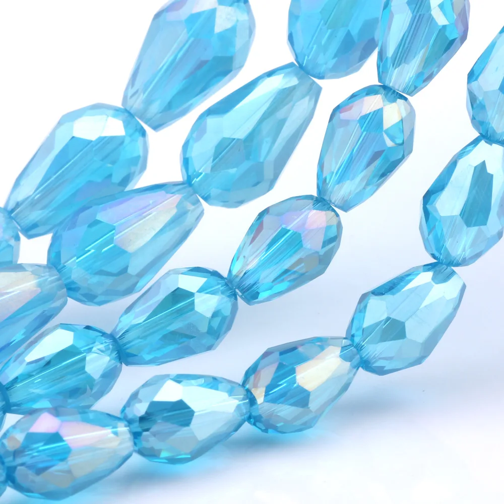 

11mm 50pcs &13mm 30pcs Waterdrop Faceted Crystal Beads Light Blue AB Color Teardrop Glass Bead For Jewelry Making Bracelet