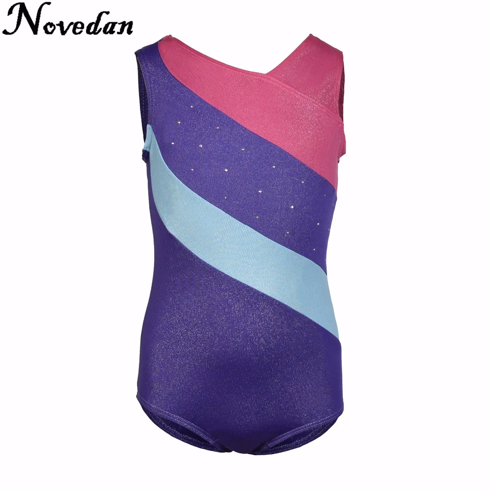 Girls Gymnastic Leotards Kids Ribbon Rhinestone Dance Leotards Girls Children Training Biketard Dancewear Ballet Dress