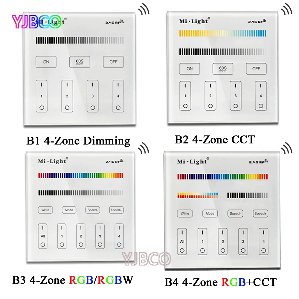 Miboxer B1/B2/B3/B4 2.4G  4-Zone Smart Touch Panel led Dimmer Controller for RGB/RGBW/CCT Brightness led strip light