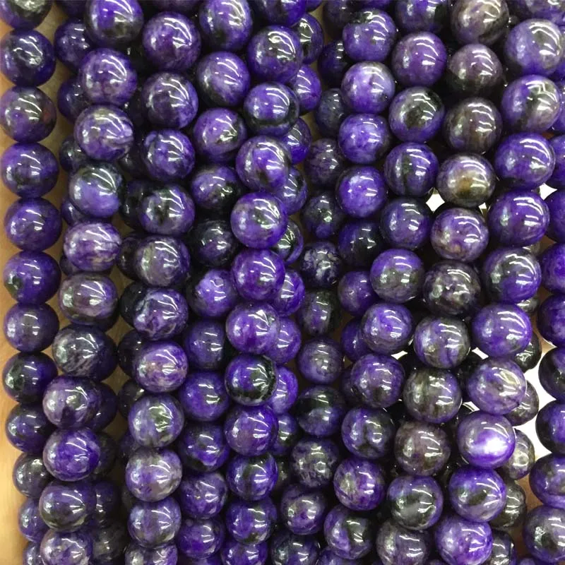 Genuine Undyed Charoite from Russia Round Loose Beads 6/8/10MM Natural Stone For Jewelry Making DIY Healing Power Yoga Bracelet