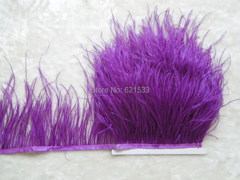 10 yards/lot purple ostrich feather trimming fringe on Satin Header 5-6inch in width for Wedding Derss