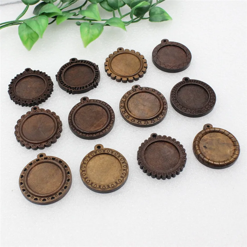 Fit 25mm Wooden Round Vintage Glass/Cabochon Frame bezel Settings, Bezel For DIY Bracelet Hole: approx 2.5mm 5pcs/lot K06015