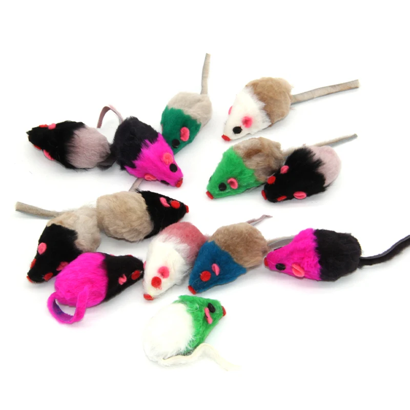 Westrice Cat Toy 3cm Colorful Color PetCheap Mini Funny Playing Toys for Cats Kitten Real Fur Cat Short-haired Mouse 60 Cat Toy