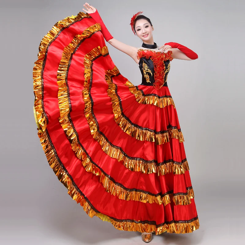 Red Spanish Large Swing Dress Opening Dance Full-skirt Flamengo Spanish Stage Dance Female Costume Chorus Performance Dress H558