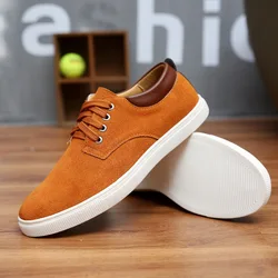 2023 New Fashion Suede Men Flats Shoes Canvas Shoes Male Leather Casual Breathable Shoes Lace-Up Flats For Students Large Size