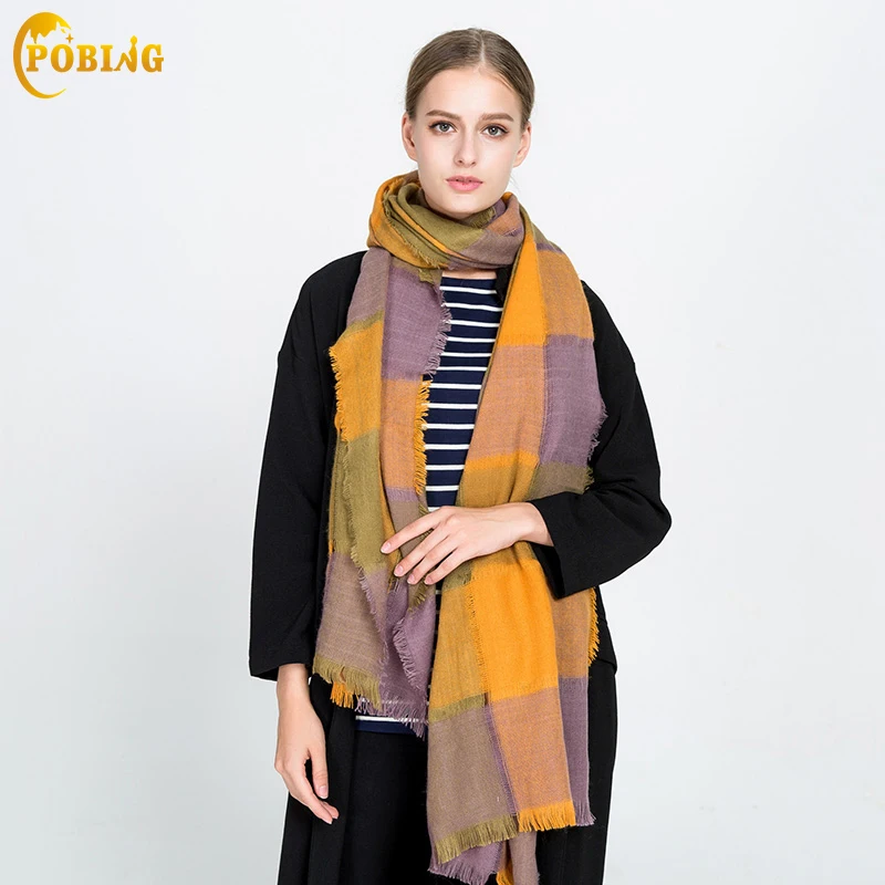 

POBING New Arrival Winter Scarf Women Patchwork Tartan Plaid Square Scarves Wraps Spain Bufandas Female Blanket Pashmina
