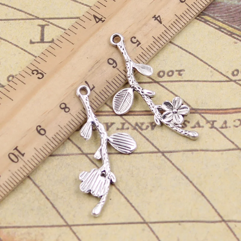 20pcs Charms Branch Cherry Blossom Flower 41x17mm Tibetan Bronze Silver Color Pendants Antique Jewelry Making DIY Handmade Craft