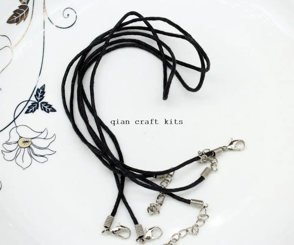 150pcs 1.5mm 18 inches black unwaxed cotton necklace cords with Lobster Clasp