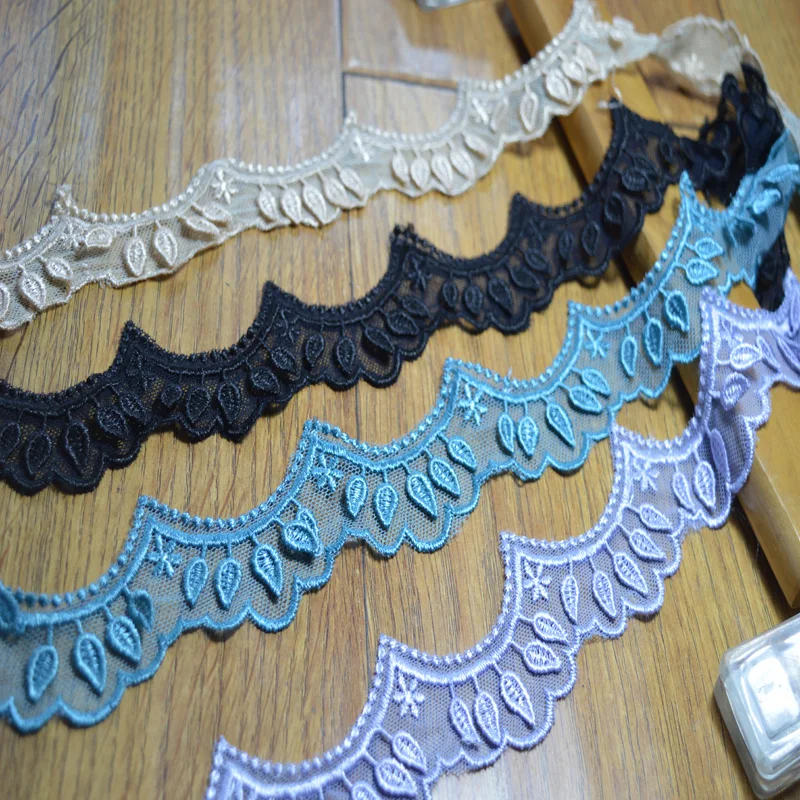 somelace  2yds/lot purple~blue~black~brown embroidery Lace Trim with Design for Wedding Bridal Garment Decoration 1752046