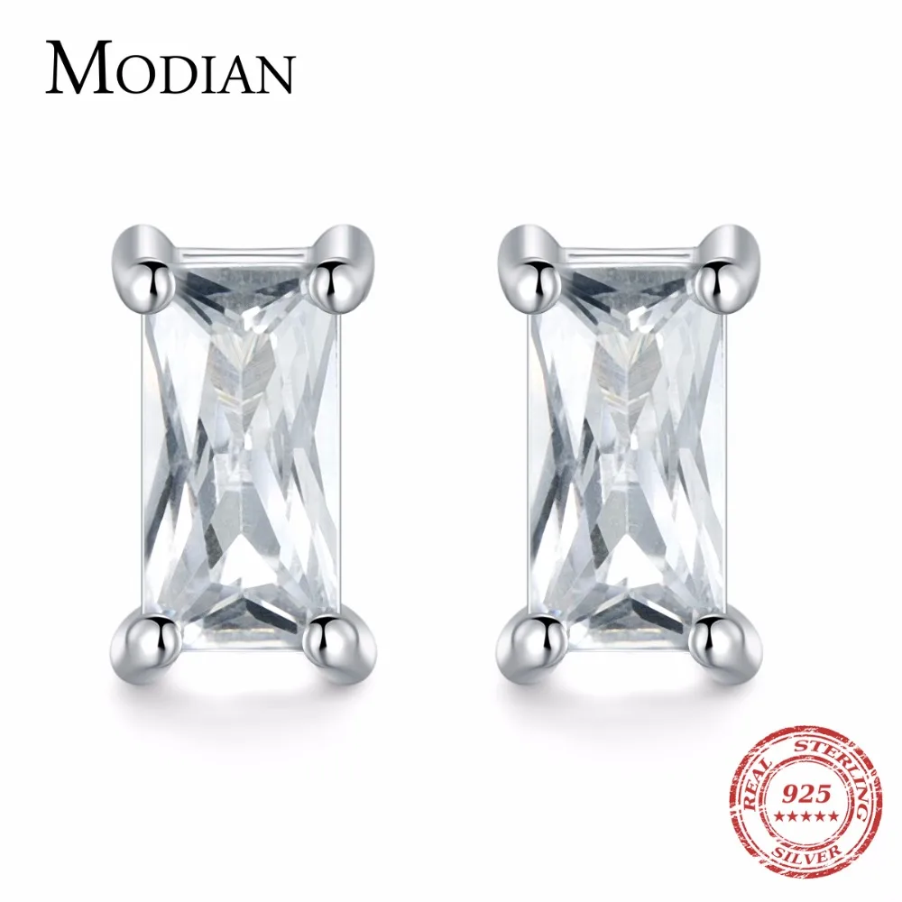 

Elegant Rectangle AAAAA CZ 925 Sterling Silver Fashion Stud Earrings For Women Girls Wedding Piercing Jewelry