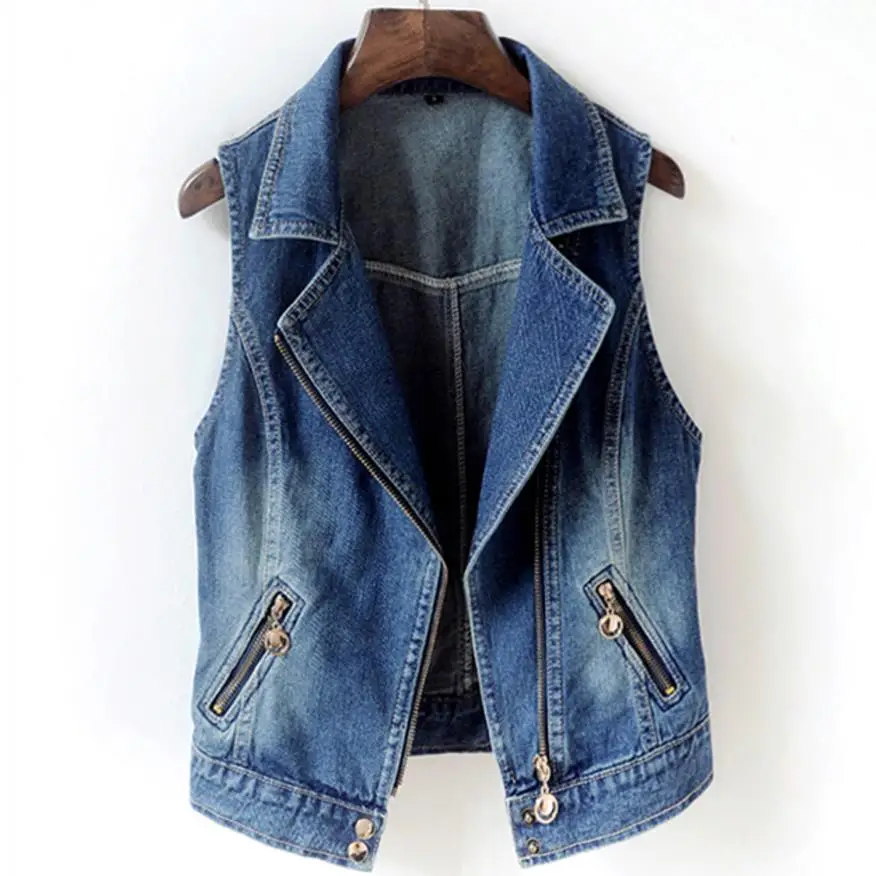 

spring Autumn denim vest vintage vest design short zipper Motorcycle jeans jacket