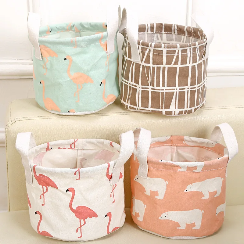 XZJJA Cute Flamingos Cotton Linen Sundries Storage Box Baskets Foldable Dresser Desktop Makeup Organizer Cosmetics Container