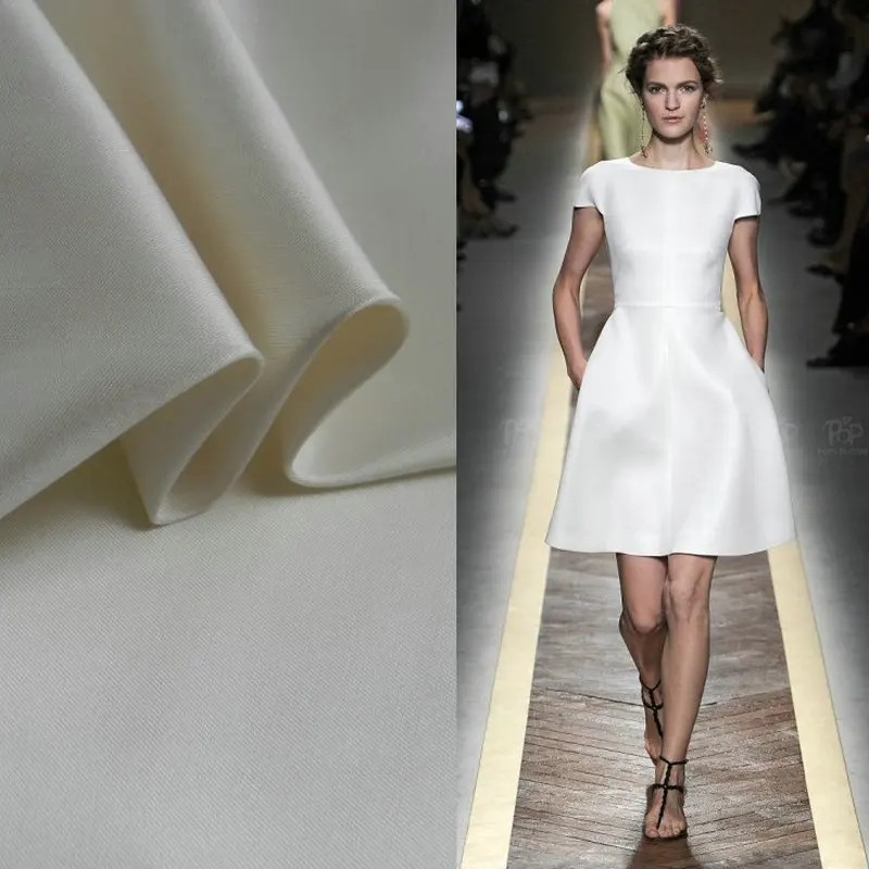 White Heavy silk wool  fabric