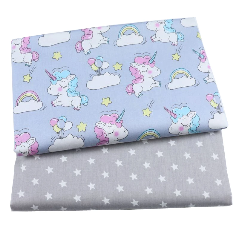 Syunss-DIY Patchwork Cloth for Quilting, Baby Cribs, Cushions, Dress Sewing, Tissus, Unicorn Stars Printed Twill Cotton Fabric