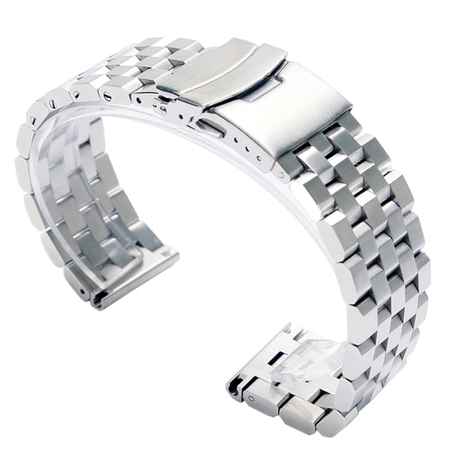 22mm 20mm Silver Black Stainless Steel Solid Link Watch Band Strap Folding Clasp with Safety Men Replacement Correa De Reloj AliExpress 1511