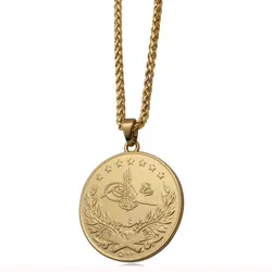 ZKD islam Arab Coin Gold Color Turkey Coins Pendant Necklace  muslim Ottoman coins jewelry