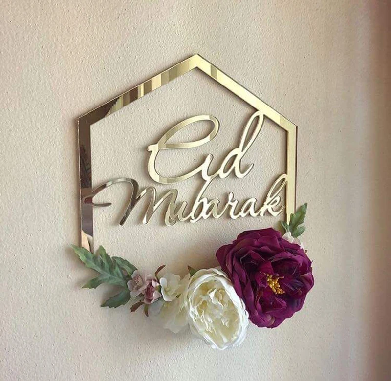 Custom Gold Mirror Eid Mubarak Sign, Personalized Ramadan Mubarak Sign,  Happy Eid Hajj Mabrour Party Decoration