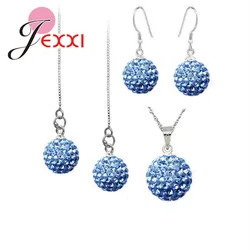 Wholesale Jewelry Sets 925 Sterling Silver 10MM Austrian Crystal Disco Ball Beads Necklace Chains Earring Ear Thread