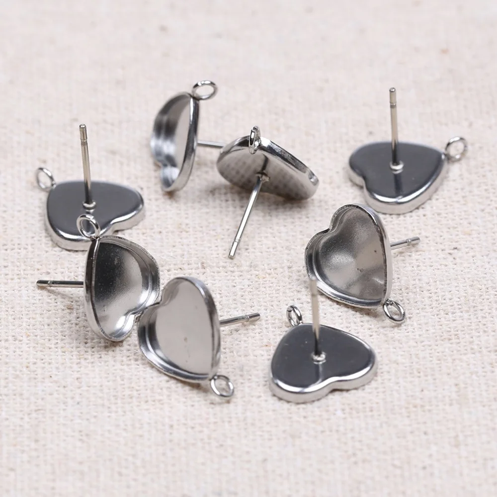 

20pcs stainless steel fit 12mm heart cabochon earring base blanks studs diy post earring bezel settings for jewelry making