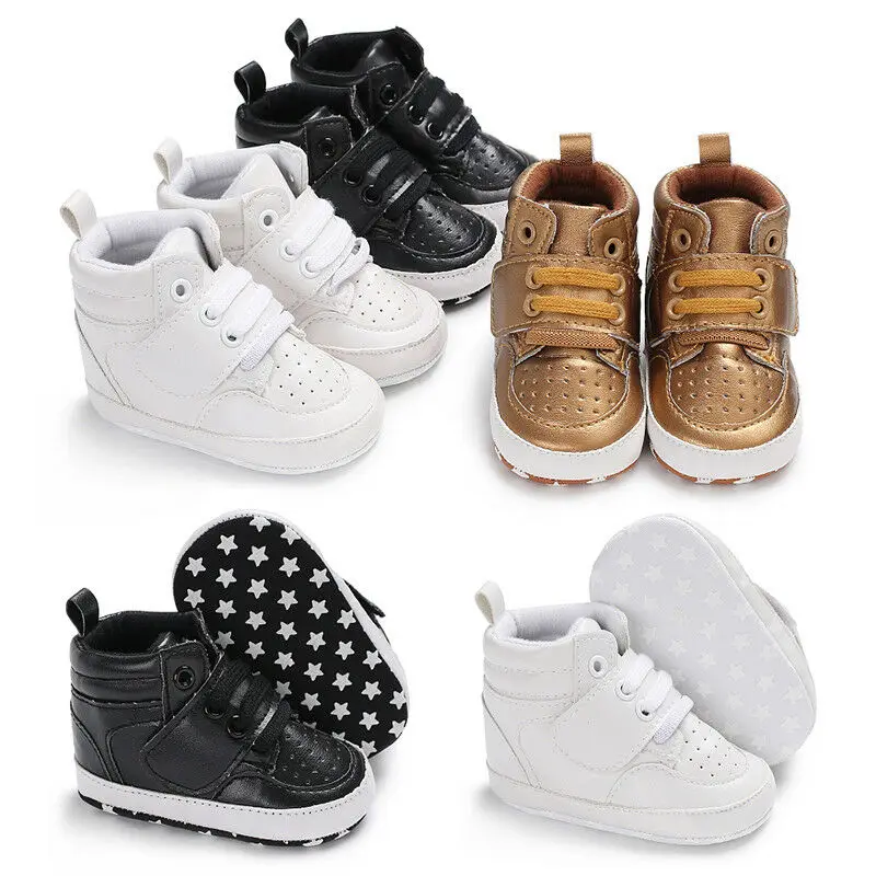 CANIS Toddler Shoes Baby Boy Girl PU Ankle Boots Crib Shoes Anti-slip Soft Casual Tied Fashion Lovely Sneaker