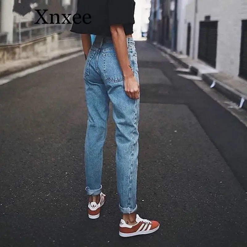 

Xnxee Vintage ladies boyfriend jeans for women mom high waisted jeans blue casual pencil trousers korean streetwear denim pants