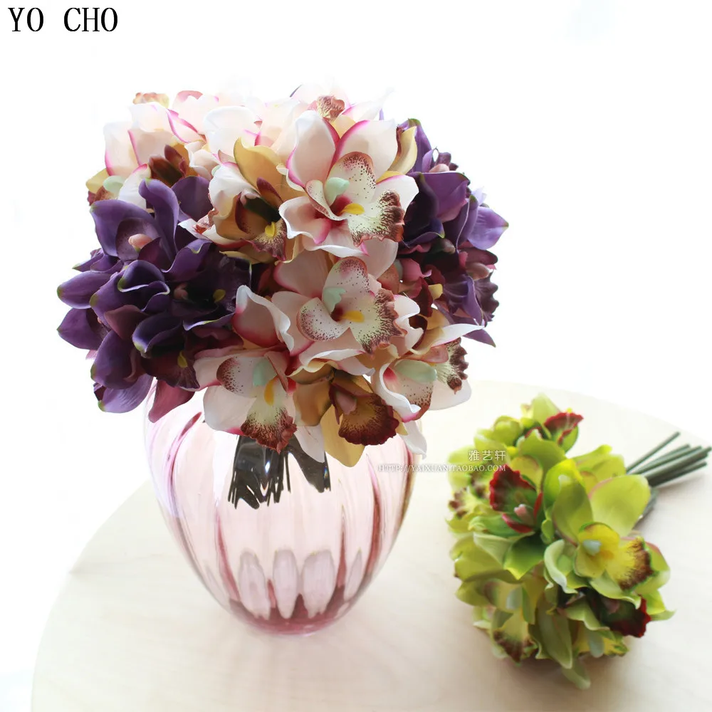 YO CHO Artificial Orchid Flowers 7 Flower Heads/Bouquet Cheap Display Flower for home partydecoration