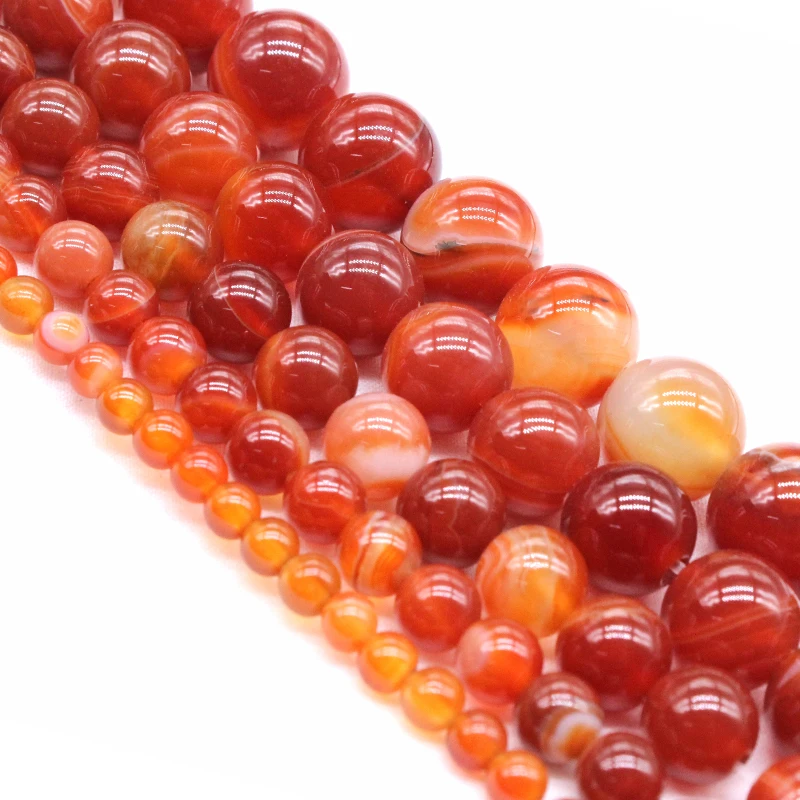 Natural Stone Beads Red Stripe agat Onyx Round Loose Beads 4 6 8 10 12 14mm Fit Diy Space Bracelet Necklace Jewelry Making