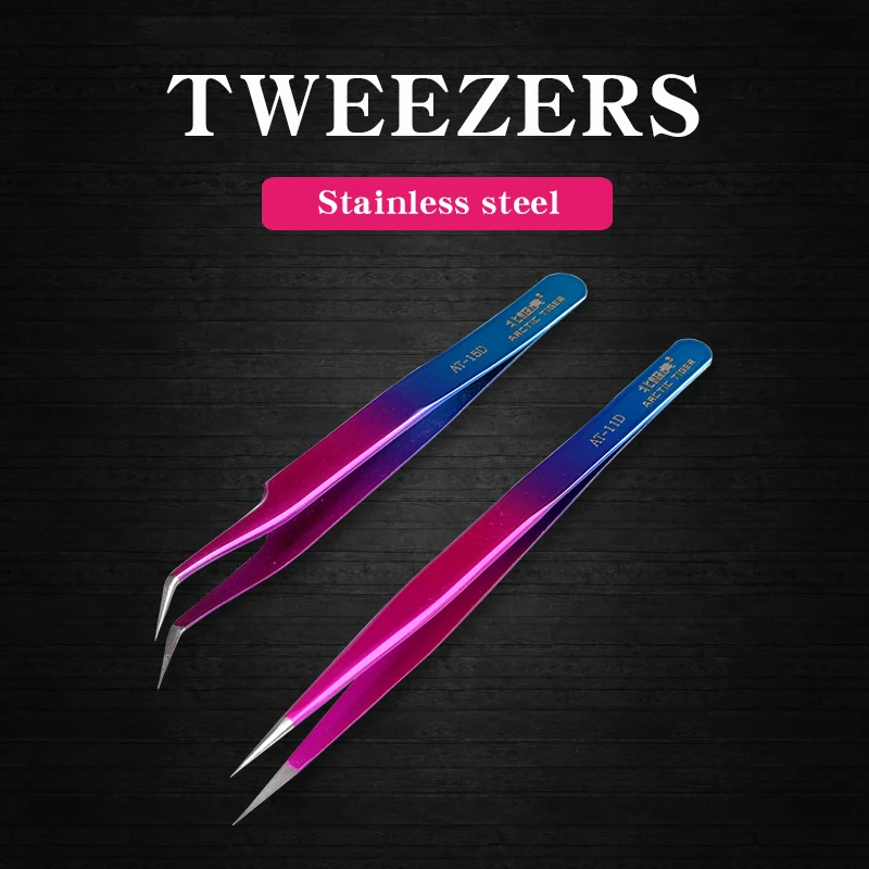 2pcs/lot Curved Straight Tip Tweezers Set Stainless Steel Precision Forceps Electronic Soldering Repair Tools