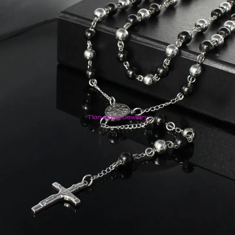 Stainless Steel Catholic Religous Rosary Cross Necklaces Beads For Men Women Jewelry, Wholesale 5pcs/lot Free Shipping