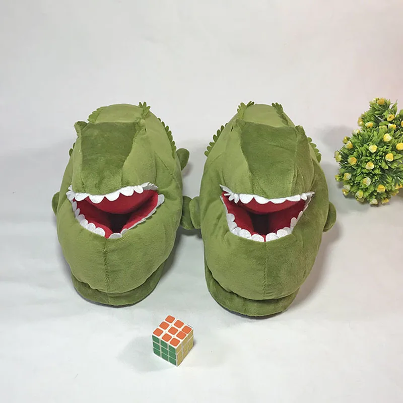 alligator cartoon plush home slippers green crocodile direct sales half-pack shoes warm non-slip cotton shoes men women indoor