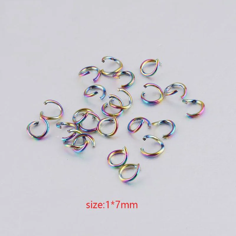 200pcs/lot 1*7mm Stainless Steel Rainbow Color Jump Rings Single Loops Open Split Rings For Jewelry DIY Making Accessories