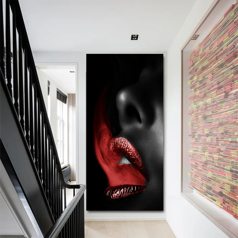 Home Decoration Modular Printed Pictures Wall Art Red Smoke Mouth Sexy Lips Painting Nordic Style Canvas Poster For Living Room