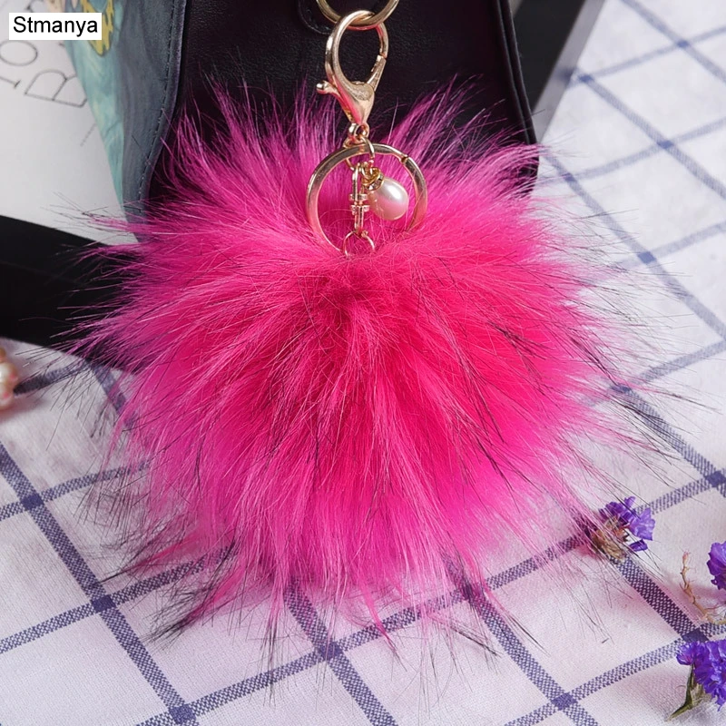 Faux Fur Pom pom ball Key Chain Imitation Raccoon fur Pendants Keychain Fashion Car Key Ring Lovely Bag Charms Accessories K1674