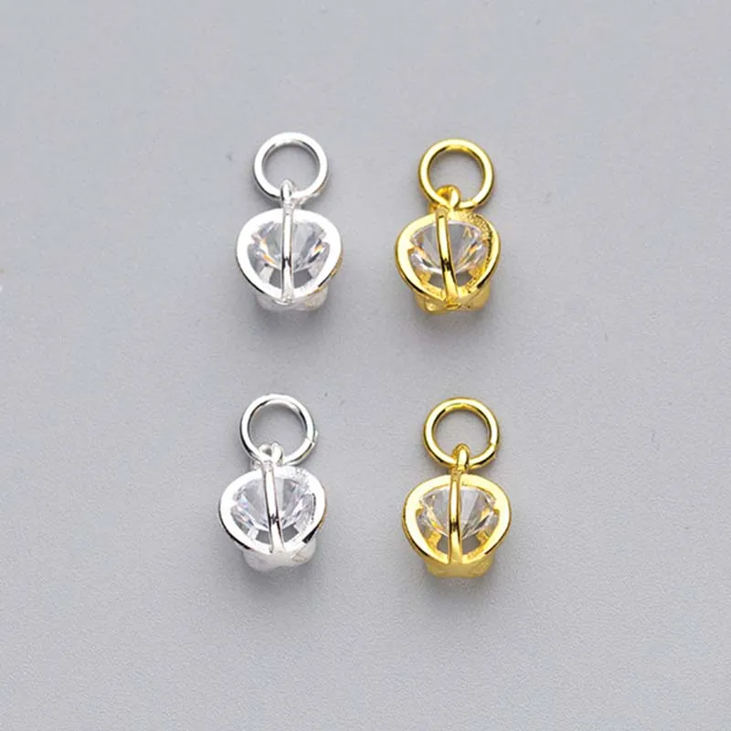 1pc 100%925 Sterling Silver Irregular Zircon Shiny Charms 10x7mm Earrings Bangles Bracelets Silver Pendants Findings DIY Jewelry