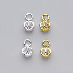 1pc 100%925 Sterling Silver Irregular Zircon Shiny Charms 10x7mm Earrings Bangles Bracelets Silver Pendants Findings DIY Jewelry