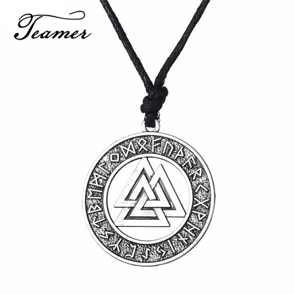 Teamer Vintage Männer Ethnische Viking Halskette Warrior Skandinavischen Amulett Valknut Odin der Symbol von Nordischen Runes Anhänger Halskette