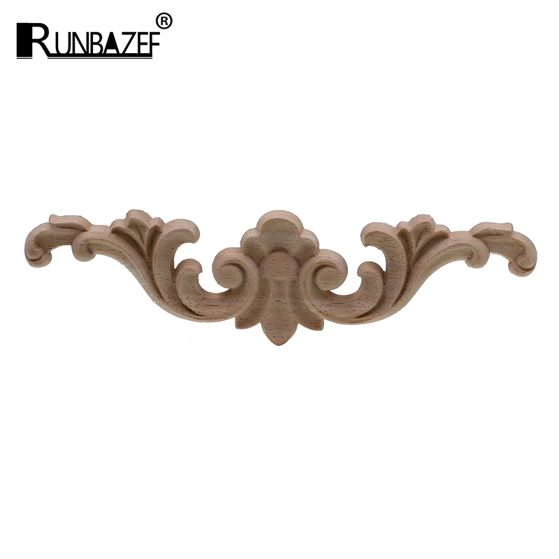 New-Solid Wood Piece Home Decoration Long Applique Wardrobe TV Cabinet Door Woodcarving Flower Fittings Ornaments Figurine