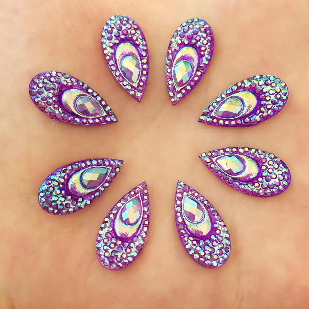 40PCS Resin 10*20mm Teardrop Peacock eye Flat back rhinestone scrapbook Wedding Embellishment diy applique craft SK60*2