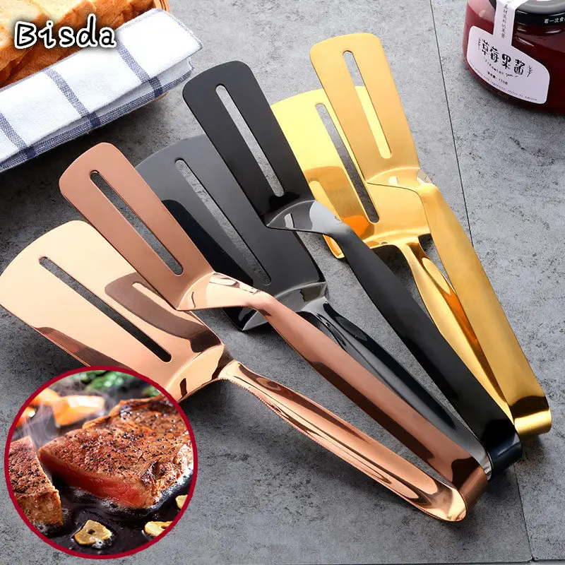 

1Pc Cookware Steak Tong Gold Bread Clip Grill Accessory Kitchen Tongs Solid Stainless Steel Food Cooking Serving Utensil