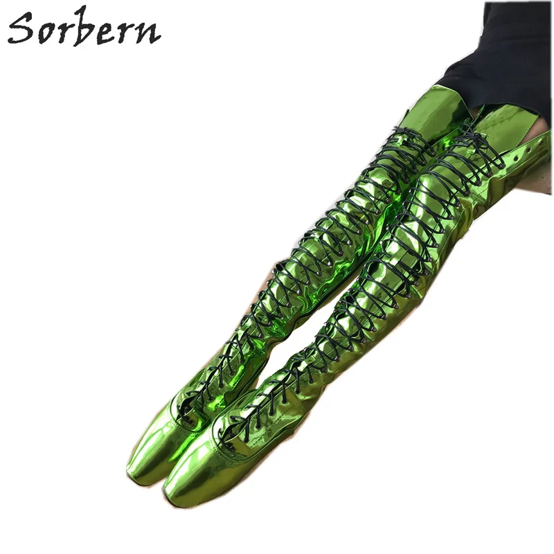 

Sorbern Metallic Green Mid Thigh Boots Women Ballet Stilettos 18Cm Women'S Shoes 44 Custom Leg Measurement Footwear Sm Boot