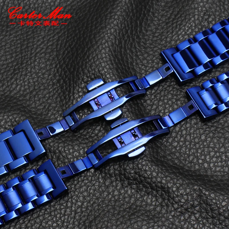 New blue stainless steel watchband strap metal bracelet strap 18mm 20mm 22mm straight end for men women fashion watch