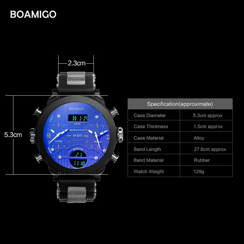 men sports watches BOAMIGO brand men watches 3 time zone rubber LED digital watch military quartz wristwatches gift box F905