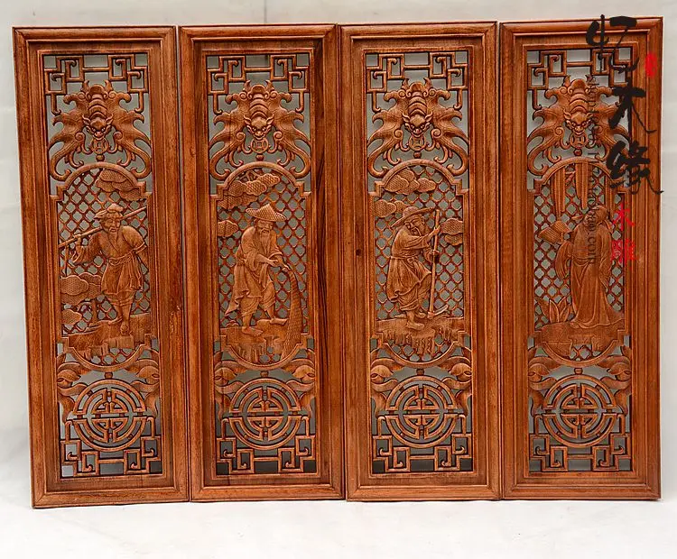 Dongyang wood carving crafts antique Chinese style decoration wood carving screen Pendant meilanzhuju four screen