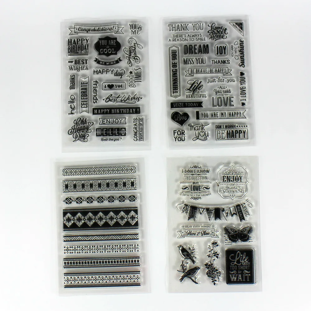 4sheets/lot diy scrapbooking clear silicone stamps decoration papercrafts seal w/laciness and words pattern