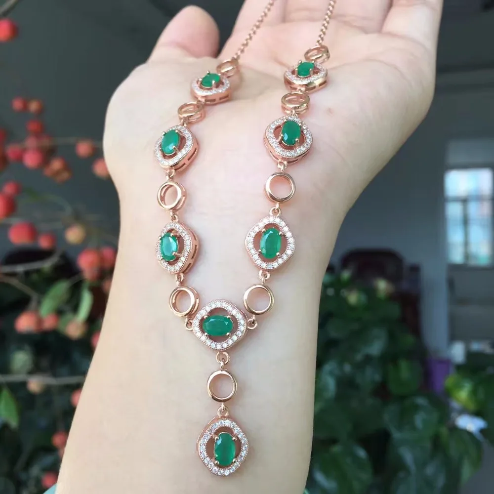 Natural emerald necklace, precious stones, natural stones from the mining area, party jewelry, 925 silver