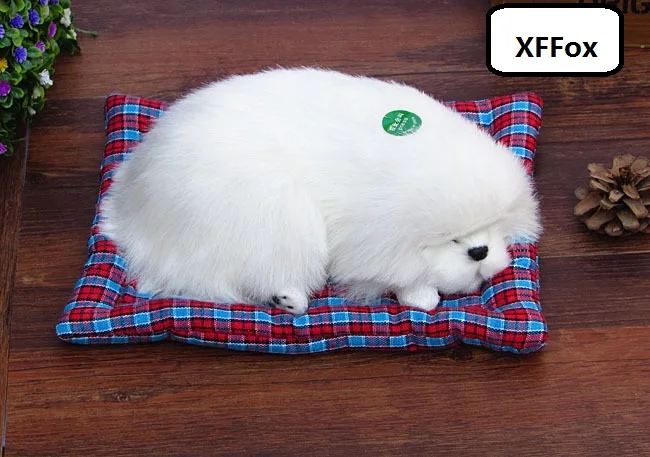 

cute real life sleeping dog model plastic&furs white dog doll gift about 25x8x20cm xf1519