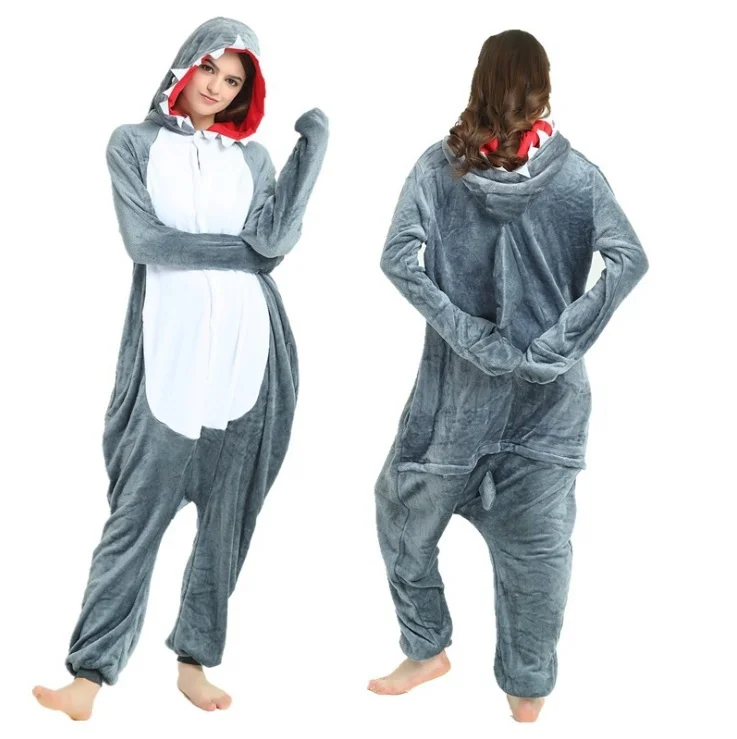 New Cosplay Grey Shark Onesies Adult Pajamas Unicorn Kigurumi Pyjamas Cartoon Halloween Costume Sleepwear Panda Jumpsuit Clothes